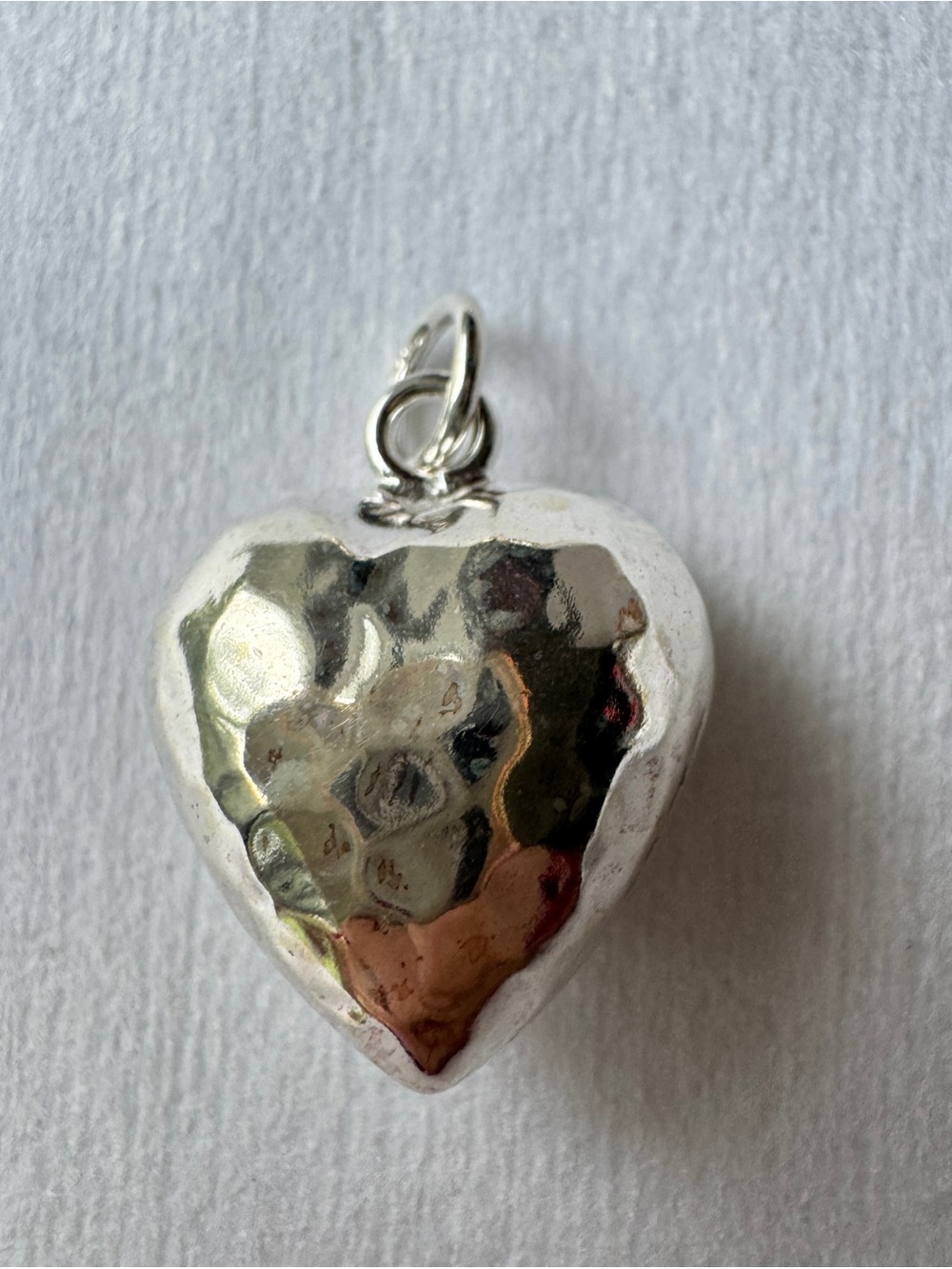 Sterling Silver 925 Hammered 3D Puffy Heart Charm Pendant Necklace Love New